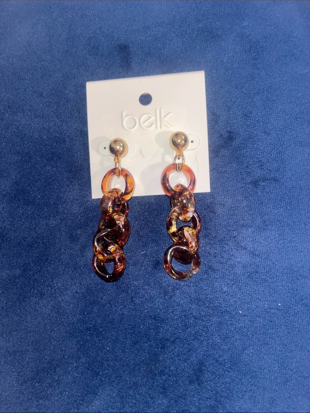 belk Brown Tortoiseshell Linked Drop Earrings with Gold Studs